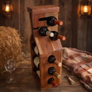 Rustic Wooden Wine Rack Holder Farmhouse Barn Decor Bottle Display